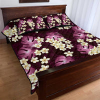 Pink Tropical Hawaii Quilt Bed Set Seamless Monstera Plumeria Hawaiian Pattern - Polynesian Pride