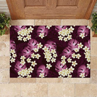 Pink Tropical Hawaii Rubber Doormat Seamless Monstera Plumeria Hawaiian Pattern - Polynesian Pride