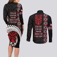 Aotearoa Toitu Te Tiriti Couples Matching Long Sleeve Bodycon Dress and Long Sleeve Button Shirt Honour The Treaty Maori Haka