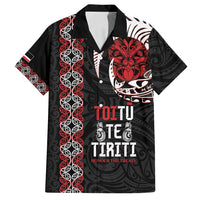 Aotearoa Toitu Te Tiriti Family Matching Tank Maxi Dress and Hawaiian Shirt Honour The Treaty Maori Haka LT14 Dad's Shirt - Short Sleeve Black - Polynesian Pride