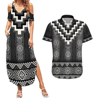 Black Taniko Aotearoa Couples Matching Summer Maxi Dress and Hawaiian Shirt Niho Taniwha Mix Poutama LT14