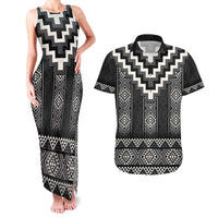 Black Taniko Aotearoa Couples Matching Tank Maxi Dress and Hawaiian Shirt Niho Taniwha Mix Poutama LT14