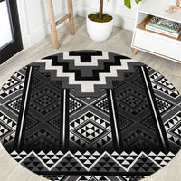Black Taniko Aotearoa Round Carpet Niho Taniwha Mix Poutama LT14 Black - Polynesian Pride