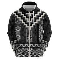 Black Taniko Aotearoa Zip Hoodie Niho Taniwha Mix Poutama LT14 - Polynesian Pride