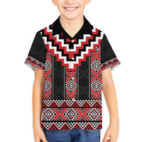 Red Taniko Aotearoa Family Matching Summer Maxi Dress and Hawaiian Shirt Niho Taniwha Mix Poutama LT14 Son's Shirt Red - Polynesian Pride