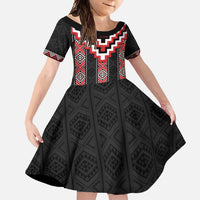 Red Taniko Aotearoa Family Matching Tank Maxi Dress and Hawaiian Shirt Niho Taniwha Mix Poutama LT14 Daughter's Dress Red - Polynesian Pride