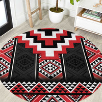 Red Taniko Aotearoa Round Carpet Niho Taniwha Mix Poutama LT14 Red - Polynesian Pride