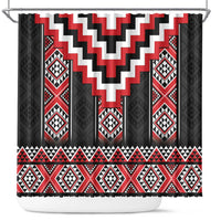 Red Taniko Aotearoa Shower Curtain Niho Taniwha Mix Poutama LT14