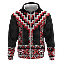 Red Taniko Aotearoa Zip Hoodie Niho Taniwha Mix Poutama LT14 Zip Hoodie Red - Polynesian Pride