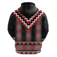 Red Taniko Aotearoa Zip Hoodie Niho Taniwha Mix Poutama LT14 - Polynesian Pride