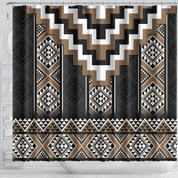 Brown Taniko Aotearoa Shower Curtain Niho Taniwha Mix Poutama LT14