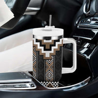 Brown Taniko Aotearoa Tumbler With Handle Niho Taniwha Mix Poutama LT14 - Polynesian Pride