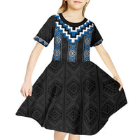 Blue Taniko Aotearoa Kid Short Sleeve Dress Niho Taniwha Mix Poutama LT14
