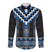 Blue Taniko Aotearoa Long Sleeve Button Shirt Niho Taniwha Mix Poutama LT14