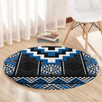 Blue Taniko Aotearoa Round Carpet Niho Taniwha Mix Poutama LT14 - Polynesian Pride