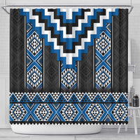 Blue Taniko Aotearoa Shower Curtain Niho Taniwha Mix Poutama LT14