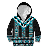 Turquoise Taniko Pattern Aotearoa Kid Hoodie Niho Taniwha Mix Poutama LT14