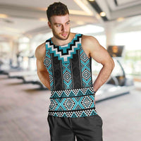 Turquoise Taniko Pattern Aotearoa Men Tank Top Niho Taniwha Mix Poutama LT14