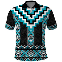 Turquoise Taniko Pattern Aotearoa Polo Shirt Niho Taniwha Mix Poutama LT14