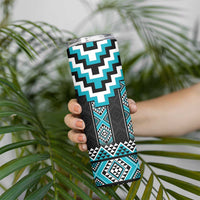 Turquoise Taniko Pattern Aotearoa Skinny Tumbler Niho Taniwha Mix Poutama LT14