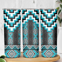 Turquoise Taniko Pattern Aotearoa Skinny Tumbler Niho Taniwha Mix Poutama LT14