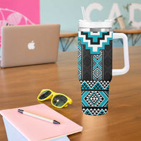 Turquoise Taniko Pattern Aotearoa Tumbler With Handle Niho Taniwha Mix Poutama LT14