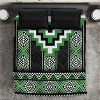 Green Taniko Pattern Aotearoa Bedding Set Niho Taniwha Mix Poutama
