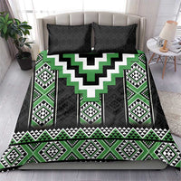 Green Taniko Pattern Aotearoa Bedding Set Niho Taniwha Mix Poutama