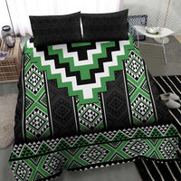Green Taniko Pattern Aotearoa Bedding Set Niho Taniwha Mix Poutama