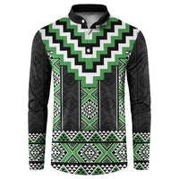 Green Taniko Pattern Aotearoa Button Sweatshirt Niho Taniwha Mix Poutama LT14