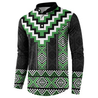 Green Taniko Pattern Aotearoa Button Sweatshirt Niho Taniwha Mix Poutama LT14