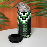 Green Taniko Pattern Aotearoa 4 in 1 Can Cooler Tumbler Niho Taniwha Mix Poutama LT14