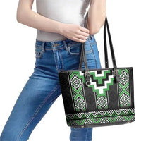Green Taniko Pattern Aotearoa Leather Tote Bag Niho Taniwha Mix Poutama