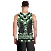 Green Taniko Pattern Aotearoa Men Tank Top Niho Taniwha Mix Poutama LT14