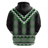 Green Taniko Pattern Aotearoa Zip Hoodie Niho Taniwha Mix Poutama LT14 - Polynesian Pride