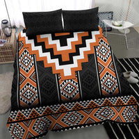 Orange Taniko Pattern Aotearoa Bedding Set Niho Taniwha Mix Poutama