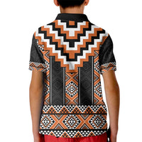 Orange Taniko Pattern Aotearoa Kid Polo Shirt Niho Taniwha Mix Poutama LT14