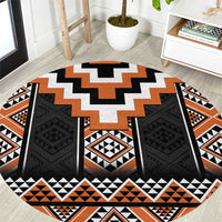 Orange Taniko Pattern Aotearoa Round Carpet Niho Taniwha Mix Poutama LT14 Orange - Polynesian Pride