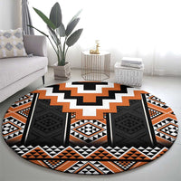 Orange Taniko Pattern Aotearoa Round Carpet Niho Taniwha Mix Poutama LT14 - Polynesian Pride