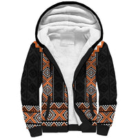 Orange Taniko Pattern Aotearoa Sherpa Hoodie Niho Taniwha Mix Poutama LT14