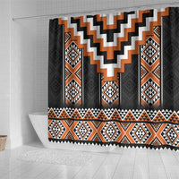 Orange Taniko Pattern Aotearoa Shower Curtain Niho Taniwha Mix Poutama