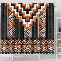 Orange Taniko Pattern Aotearoa Shower Curtain Niho Taniwha Mix Poutama