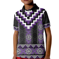 Purple Taniko Pattern Aotearoa Kid Polo Shirt Niho Taniwha Mix Poutama LT14