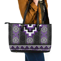 Purple Taniko Pattern Aotearoa Leather Tote Bag Niho Taniwha Mix Poutama
