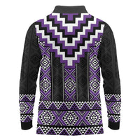 Purple Taniko Pattern Aotearoa Long Sleeve Polo Shirt Niho Taniwha Mix Poutama LT14