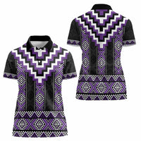 Purple Taniko Pattern Aotearoa Women Polo Shirt Niho Taniwha Mix Poutama LT14