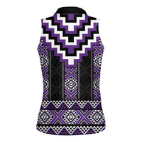 Purple Taniko Pattern Aotearoa Women Sleeveless Polo Shirt Niho Taniwha Mix Poutama LT14