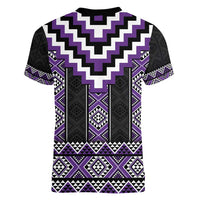 Purple Taniko Pattern Aotearoa Women V-Neck T-Shirt Niho Taniwha Mix Poutama LT14