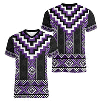 Purple Taniko Pattern Aotearoa Women V-Neck T-Shirt Niho Taniwha Mix Poutama LT14