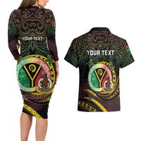 Personalised Vanuatu Couples Matching Long Sleeve Bodycon Dress and Hawaiian Shirt Yumi 46th Hapi Independens Dei - Black Version LT14 - Polynesian Pride